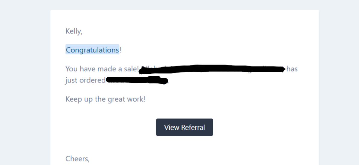 affiliate marketing commission sale notification email